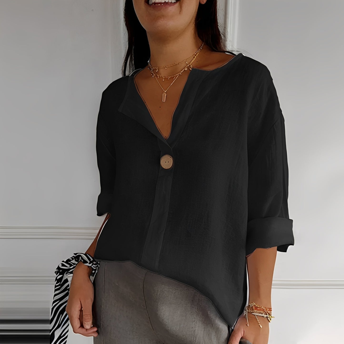 Noémie - Bluză confortabilă cu decolteu în V pentru femei