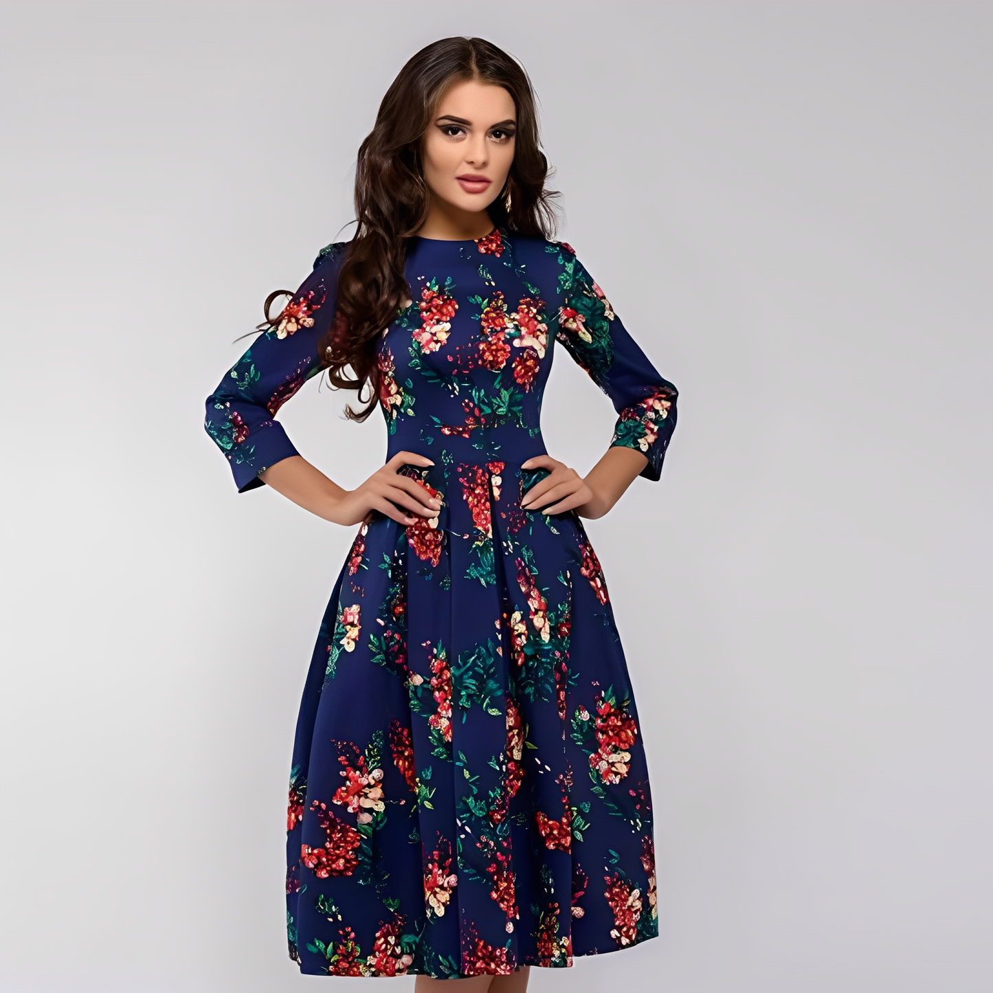 Elisabeth - Rochie elegantă, cu mâneci lungi și design floral pentru femei