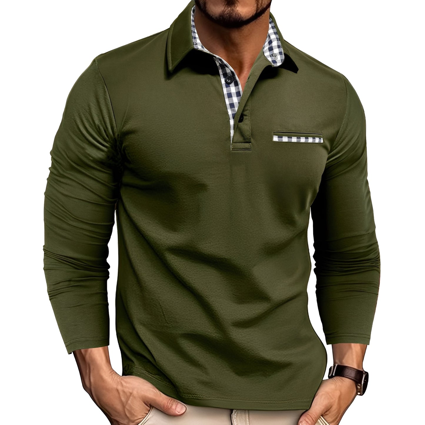 Jerome - Tricou polo lejer cu mâneci lungi pentru bărbați