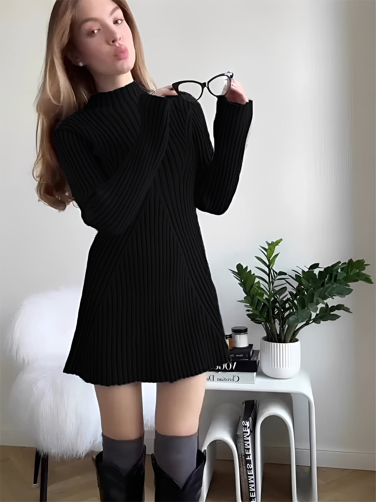 Jazmine - Rochie elegantă din tricot cu mâneci lungi pentru femei