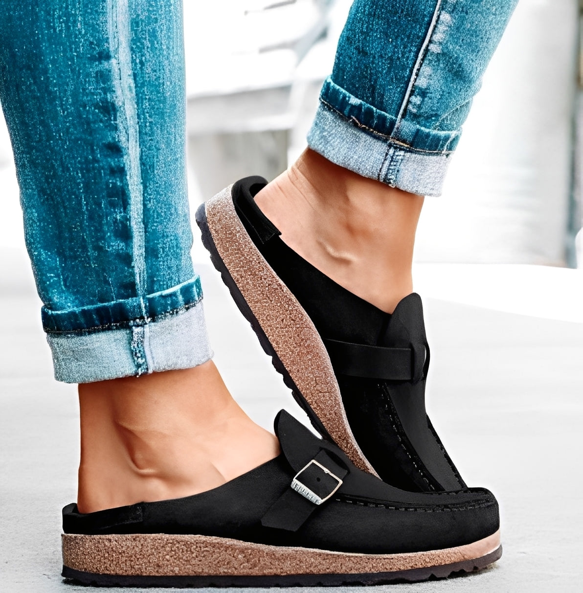Briana - Sandale Slip-On Comode cu Cataramă pentru Femei