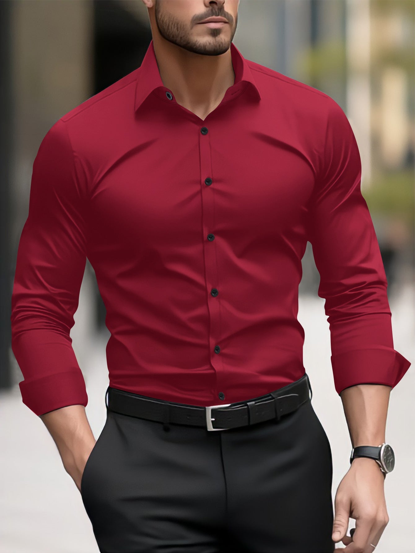 Thomas - Cămașă business casual cu guler revers pentru bărbați