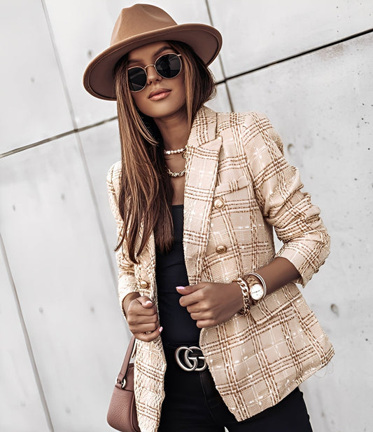 Cheri - Blazer elegant cu croială slim și model în carouri pentru femei