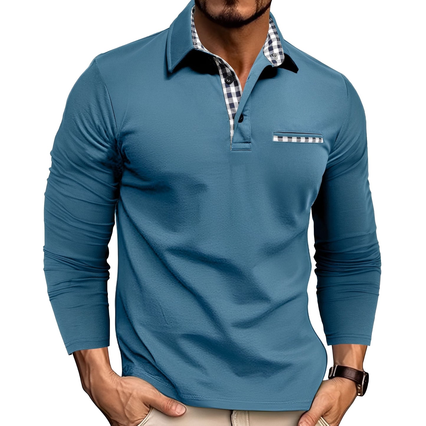 Jerome - Tricou polo lejer cu mâneci lungi pentru bărbați