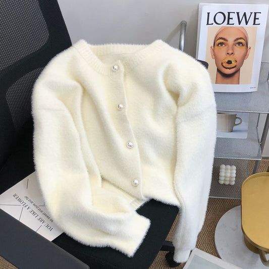 Natille - Cardigan moale din tricot imitație de blană pentru femei