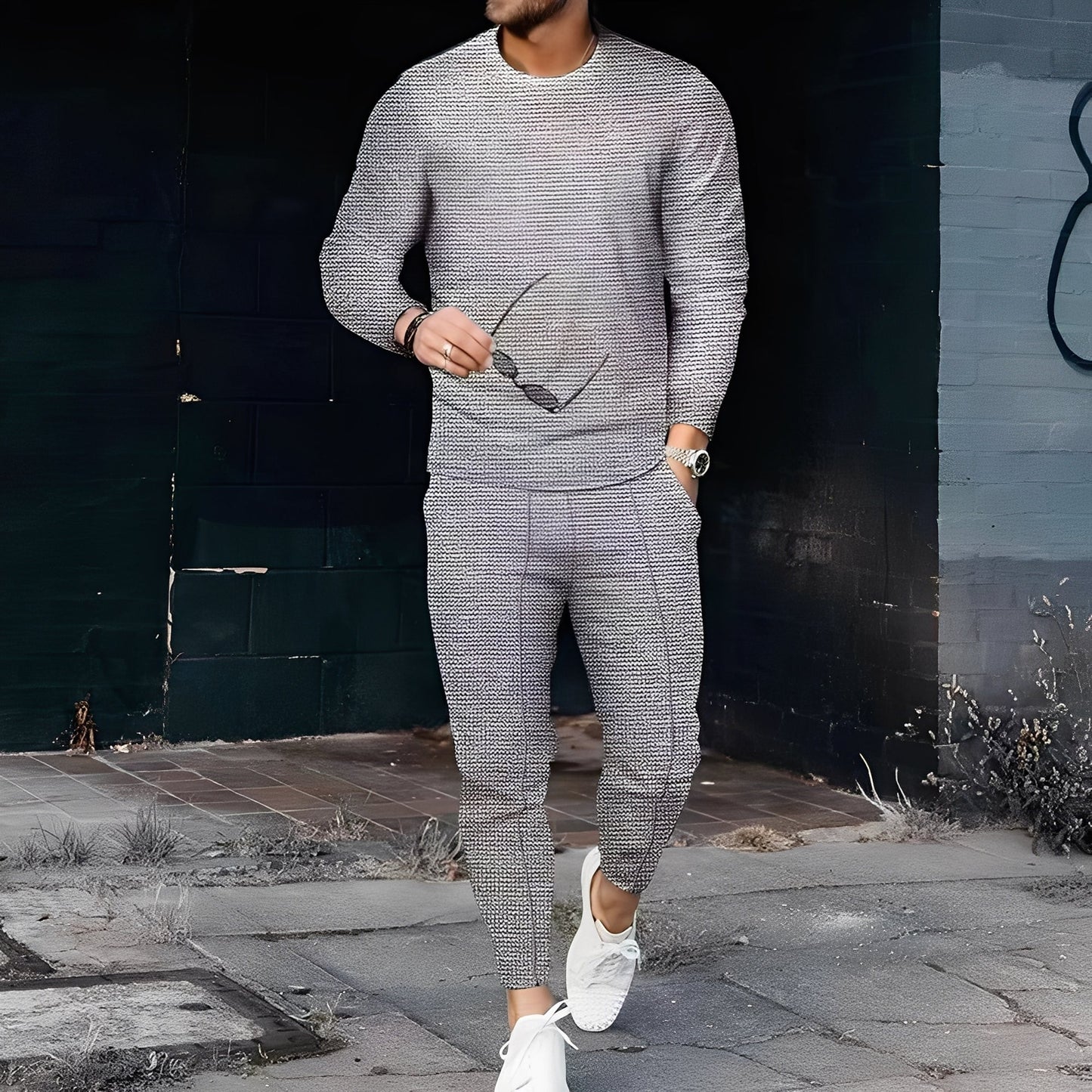 Dillan - Set Bărbați Slim-Fit Relaxat din Material Tip Waffle