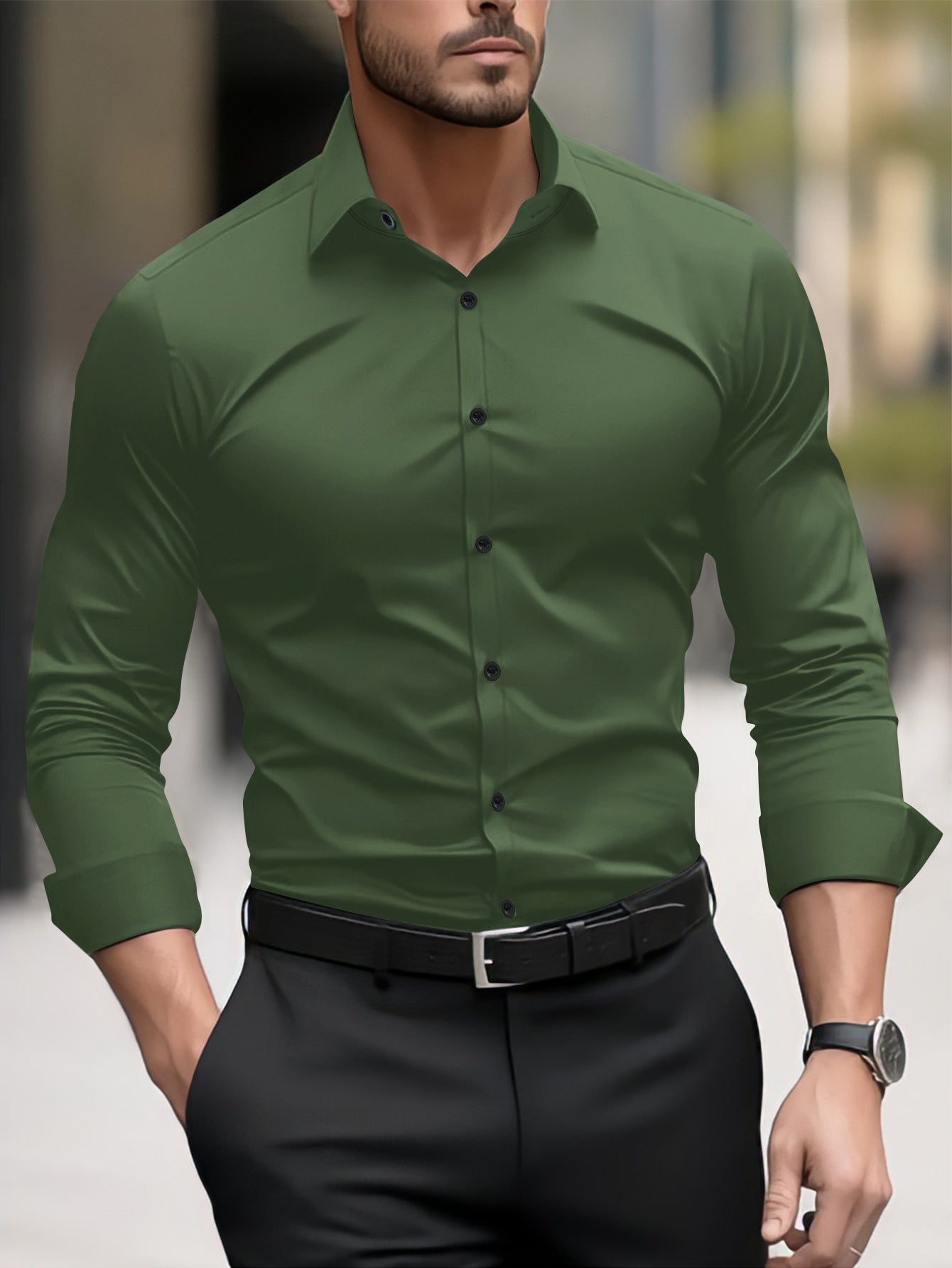 Thomas - Cămașă business casual cu guler revers pentru bărbați