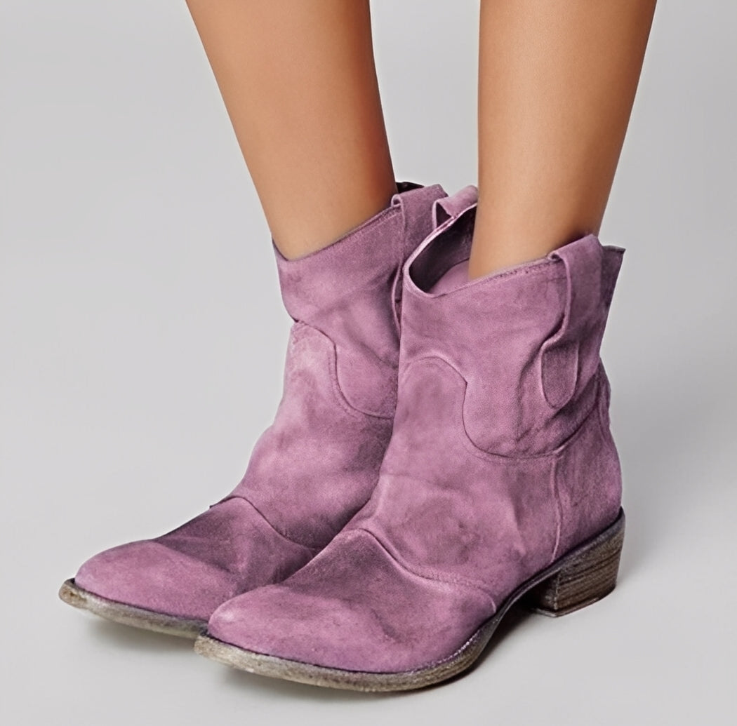 Adaline - Cizme cowboy retro cu toc scurt pentru femei