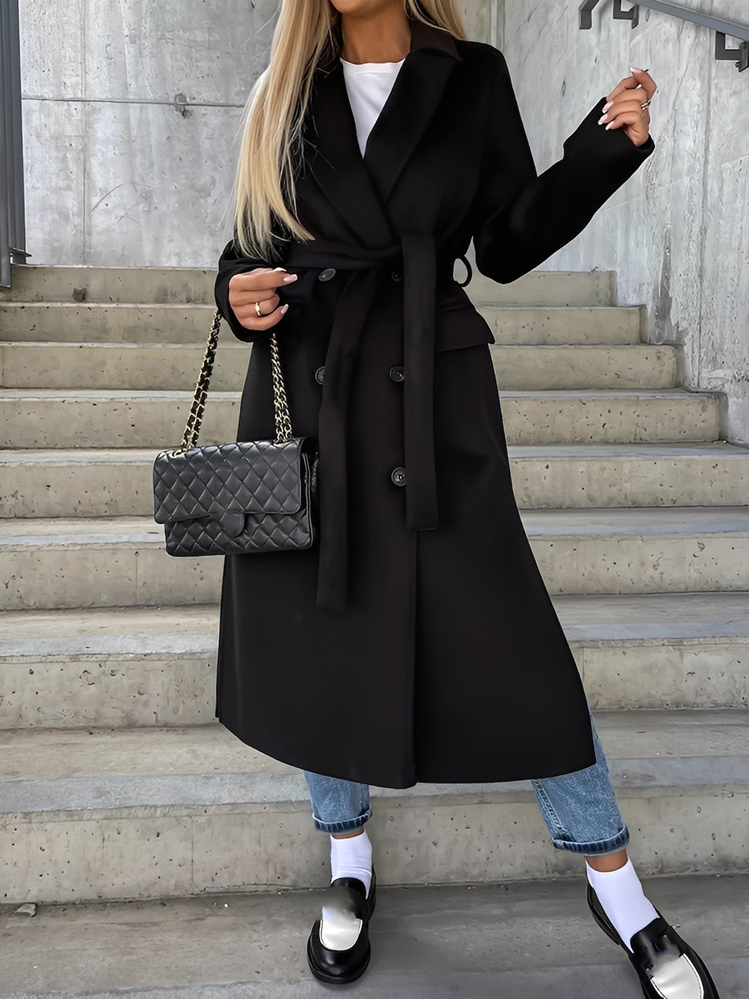 Suzanne - Palton dublu cu curea pentru femei