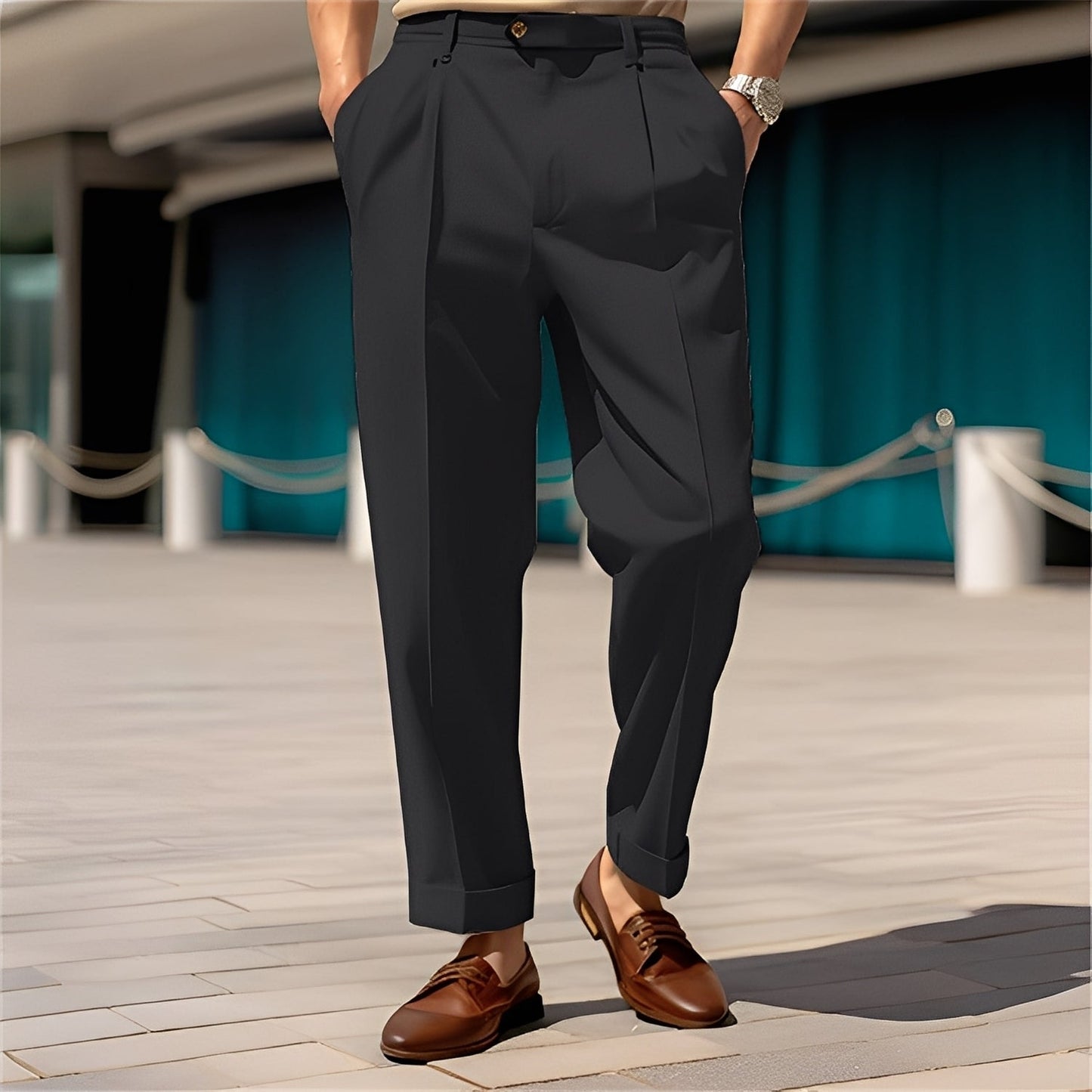 Beckham - Pantaloni clasici pentru costum bărbați, croială dreaptă