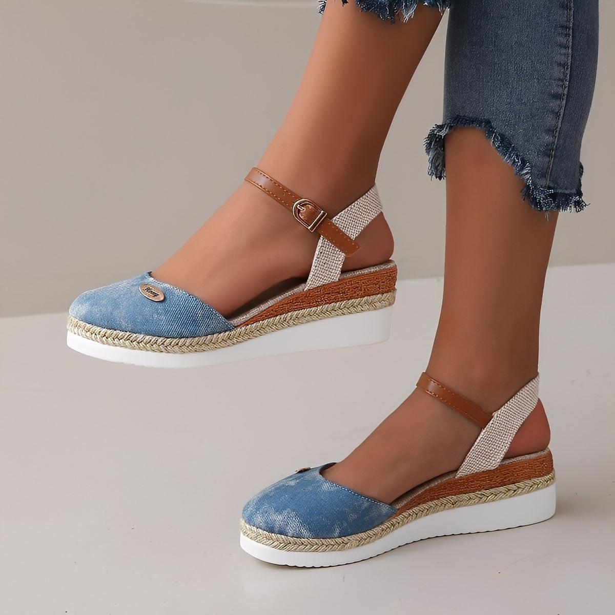 Elinor - Sandale casual cu platformă din cânepă pentru femei