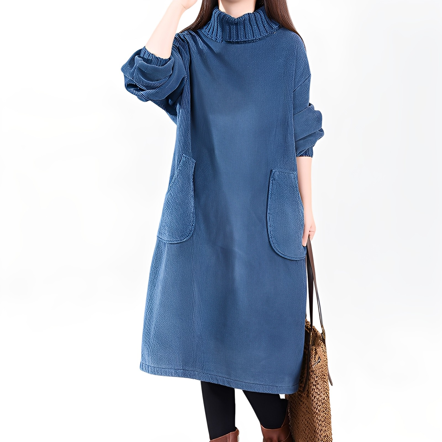 Elouise - Rochie largă din cord cu buzunare pentru femei