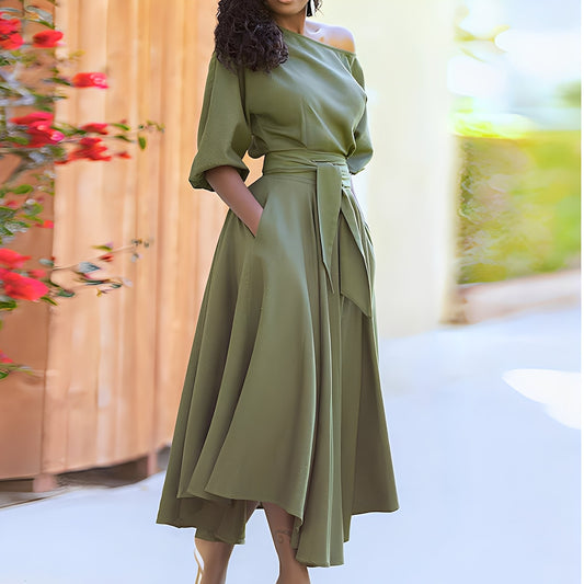 Dahlia - Rochie chic fără umeri cu curea pentru femei