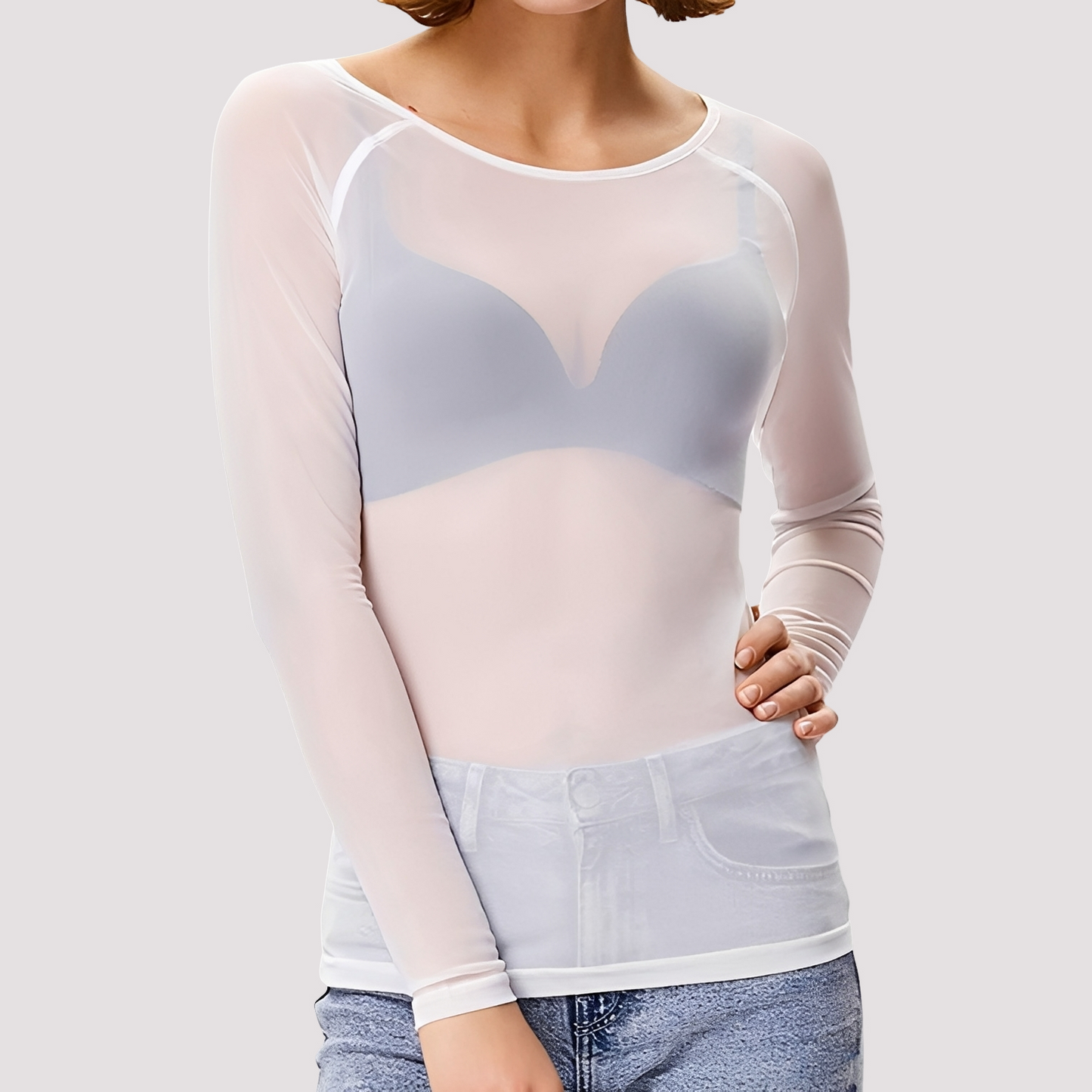 Sophia - Bluză lejeră, transparentă cu mâneci lungi pentru femei