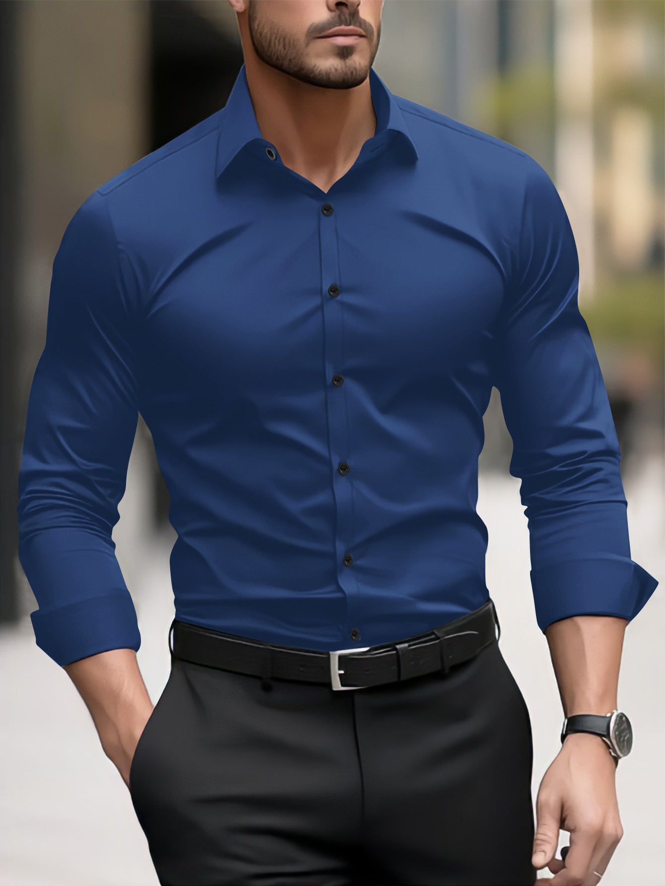 Thomas - Cămașă business casual cu guler revers pentru bărbați