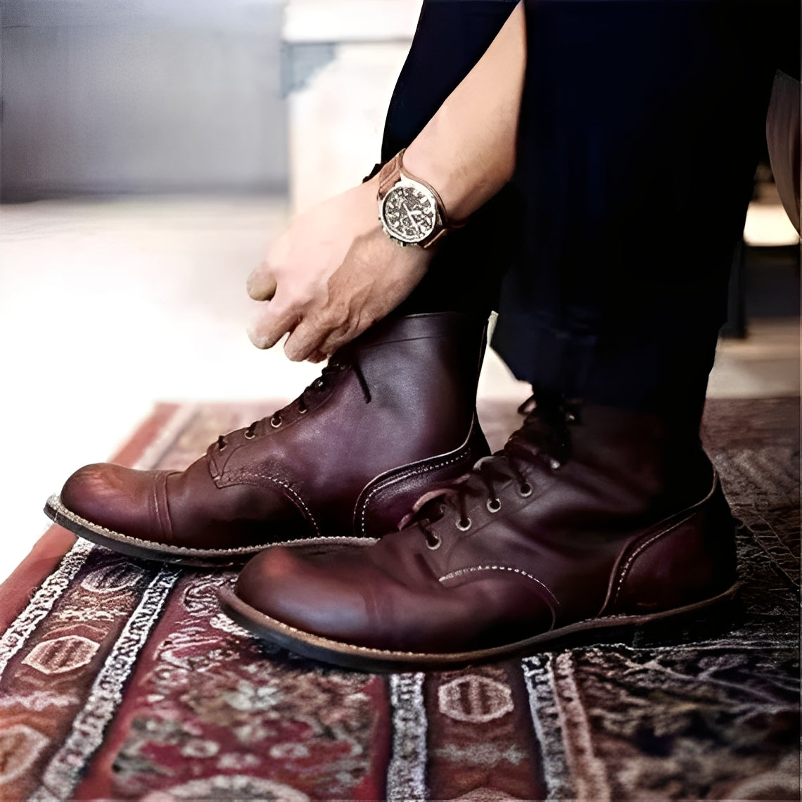 Jaydon - Cizme retro din piele cu vârf rotund pentru bărbați