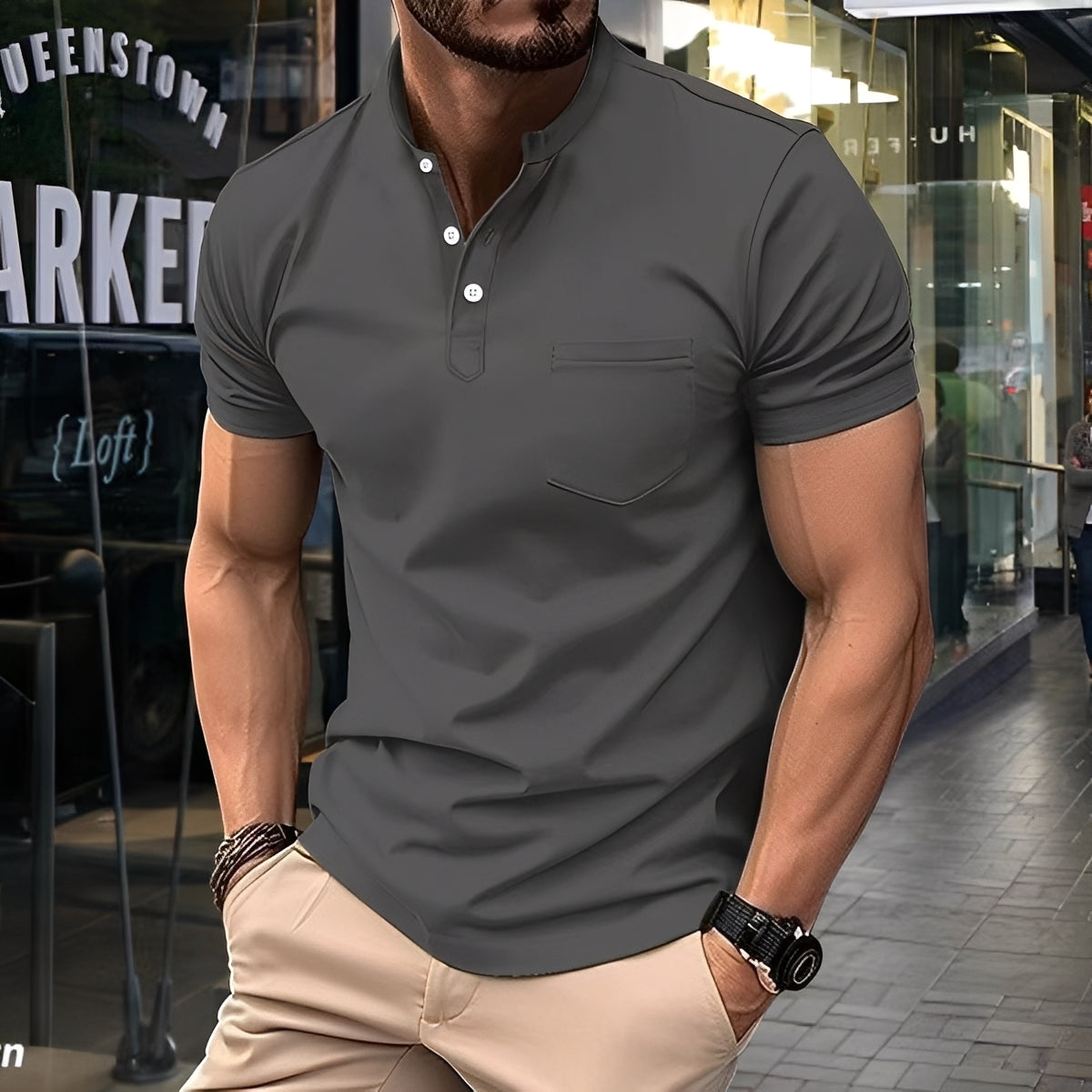 Darwin - Tricou polo simplu, lejer cu guler pe jumătate pentru bărbați