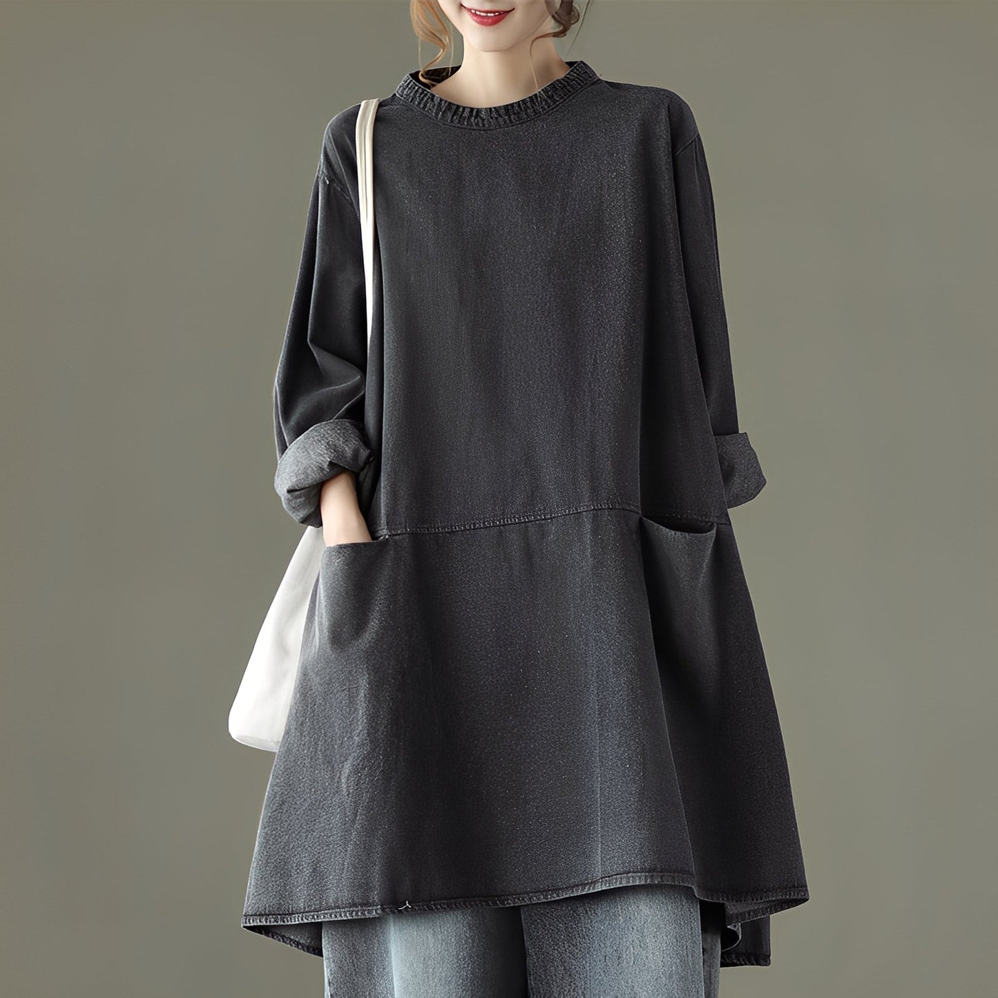 Valerie - Rochie lungă lejeră din denim cu buzunare pentru femei
