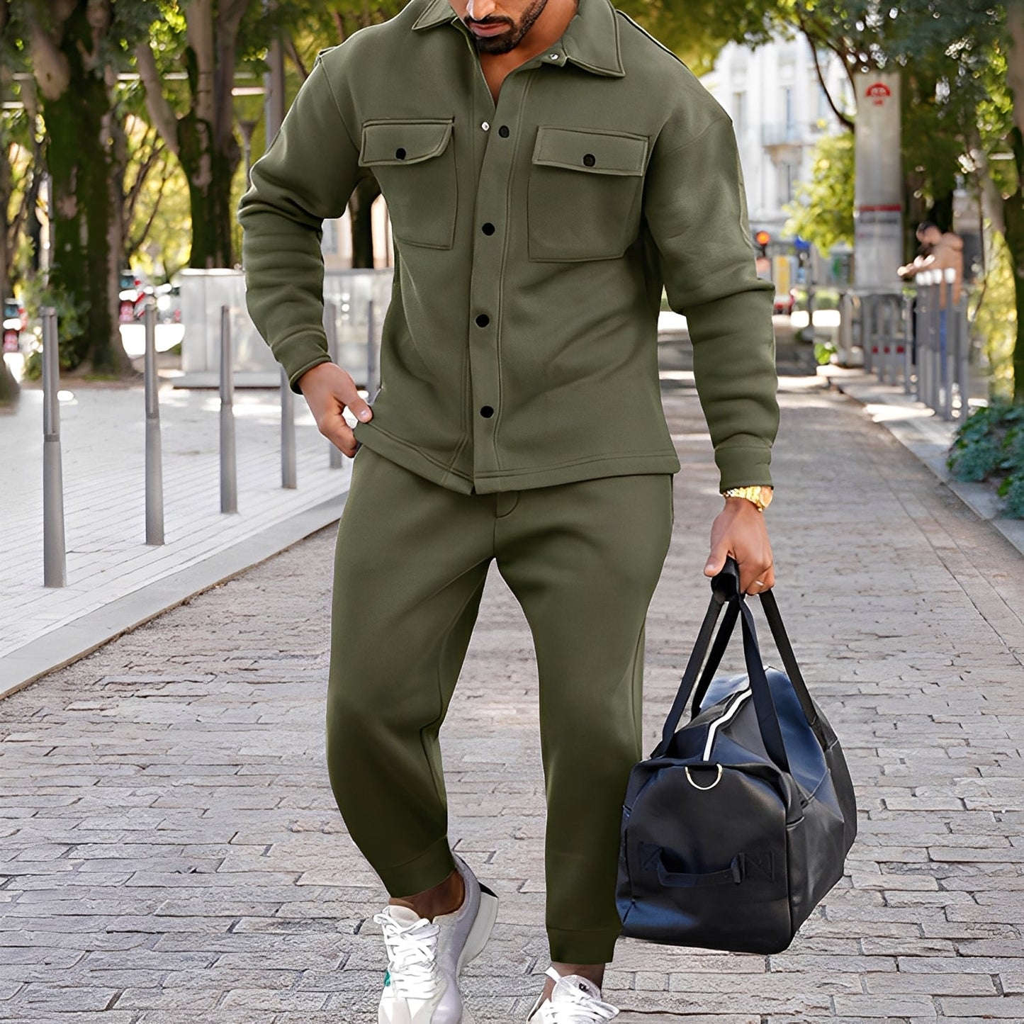 Kent - Set lejer Slim-Fit din cămașă și pantaloni pentru bărbați