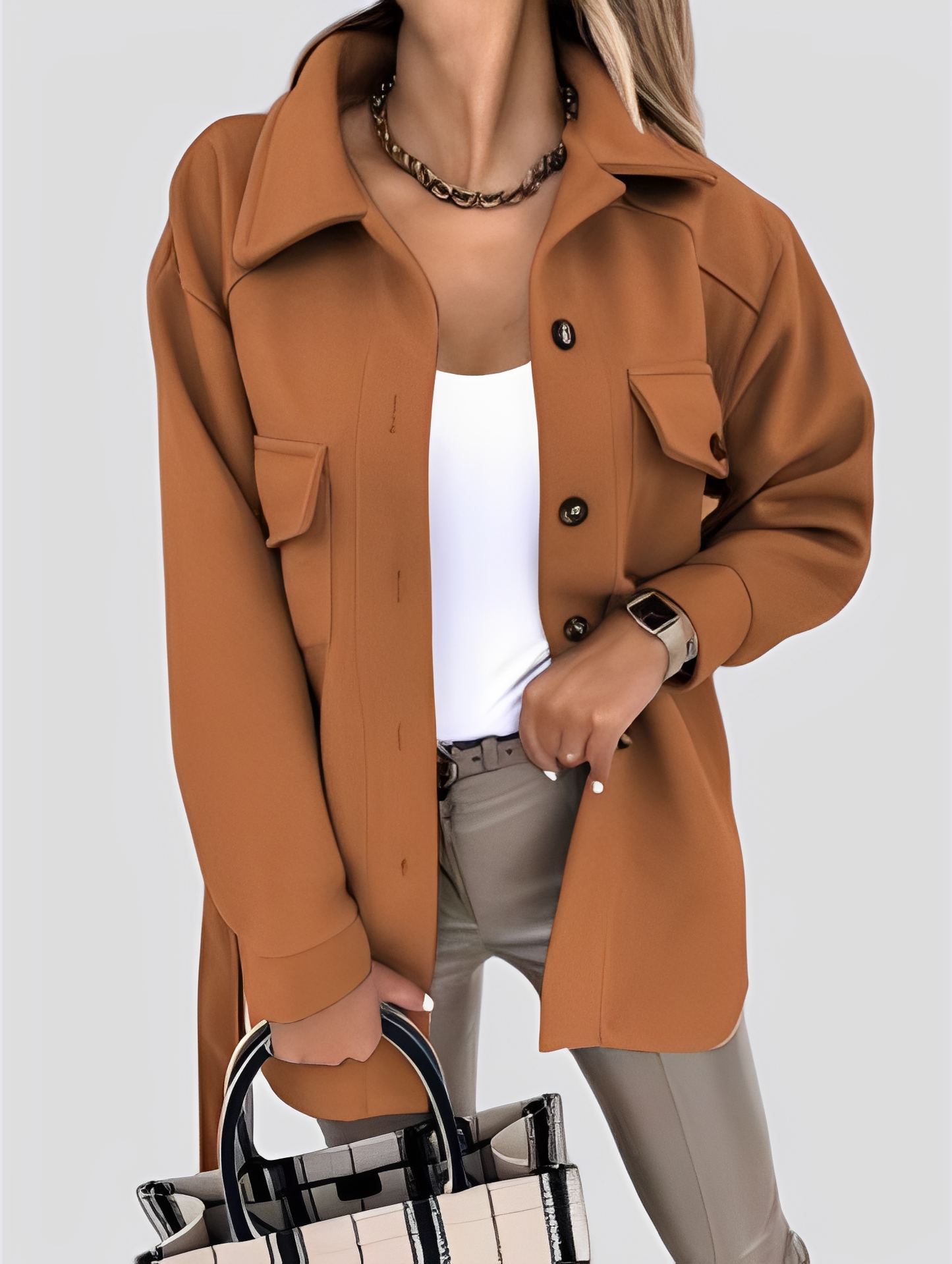 Tiffanie - Jachetă ușoară și modernă din lână cu guler rever pentru femei