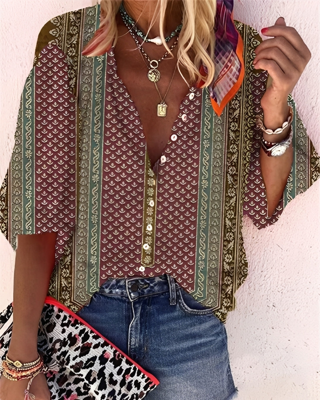 Darcie - Bluză stilată, lejeră cu imprimeu pentru femei