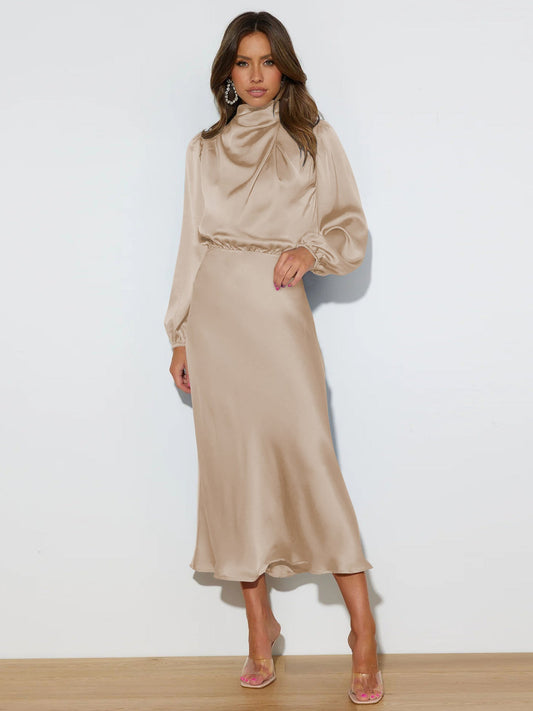 Danica - Rochie elegantă cu mâneci lungi și guler pentru femei