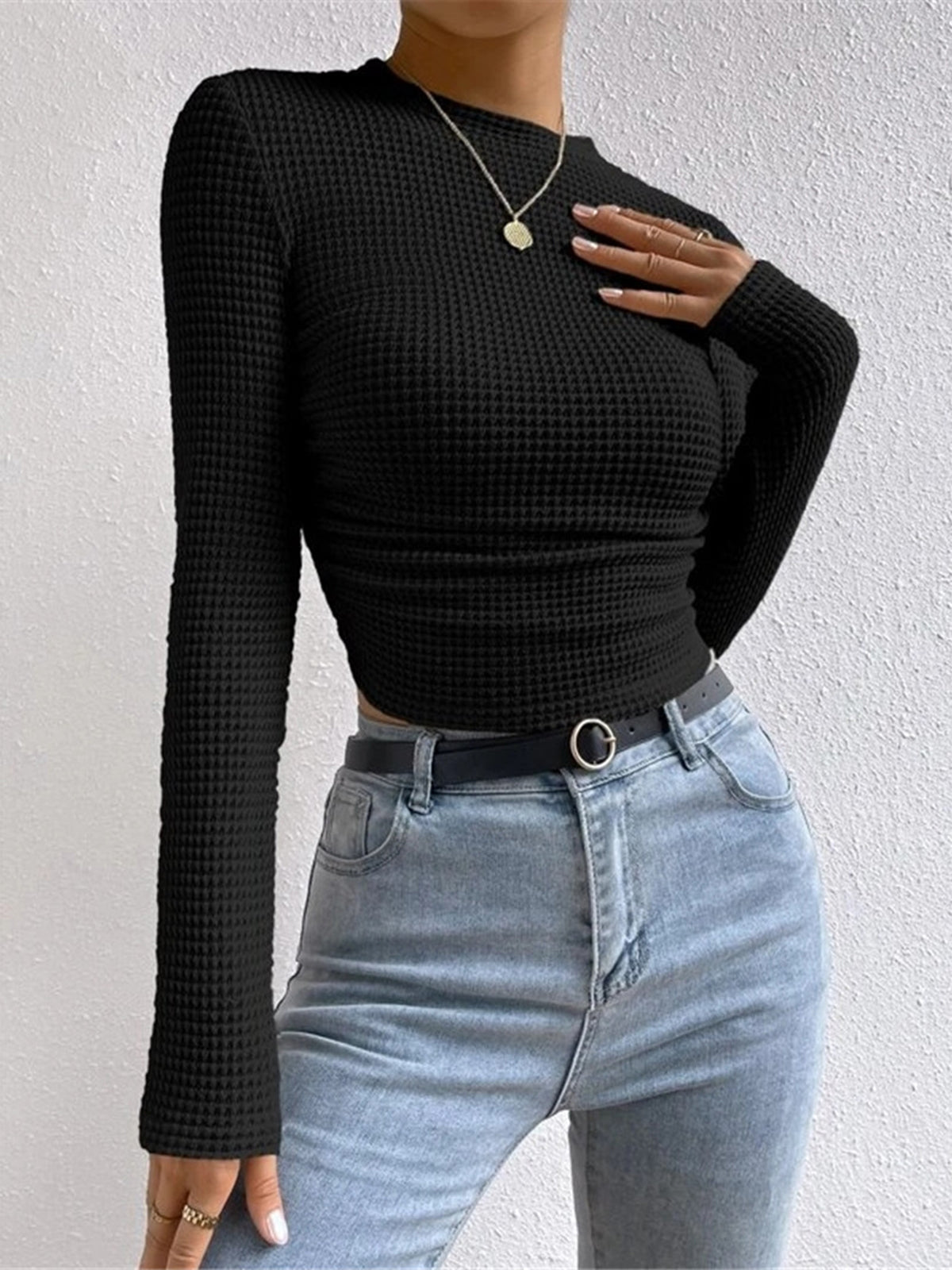Tessa – Pulover Slim din tricot cu model în vafe