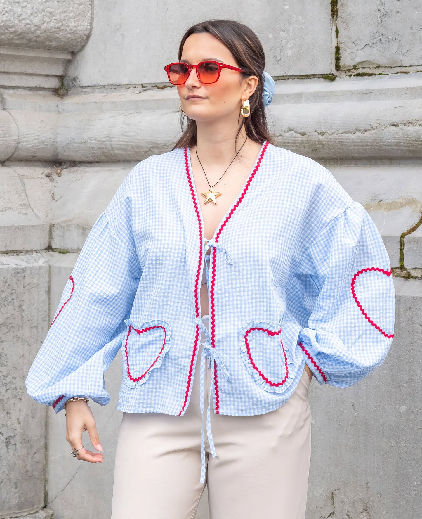 Claudia – Bluza Gingham cu Nod