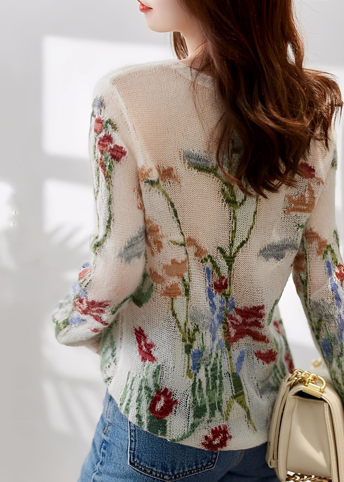 Gisselle - Pulover elegant tricotat, cu model floral pentru femei