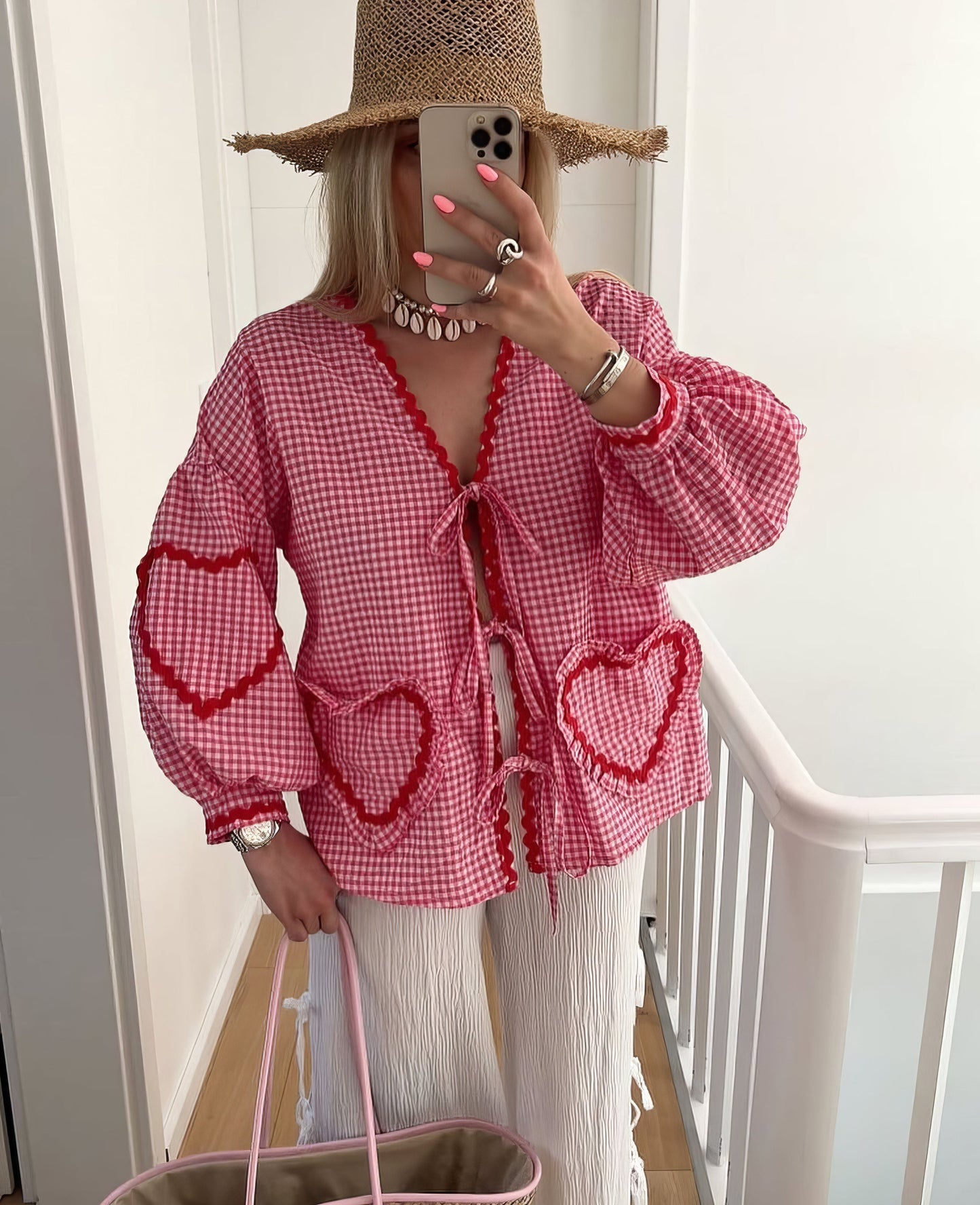 Claudia – Bluza Gingham cu Nod