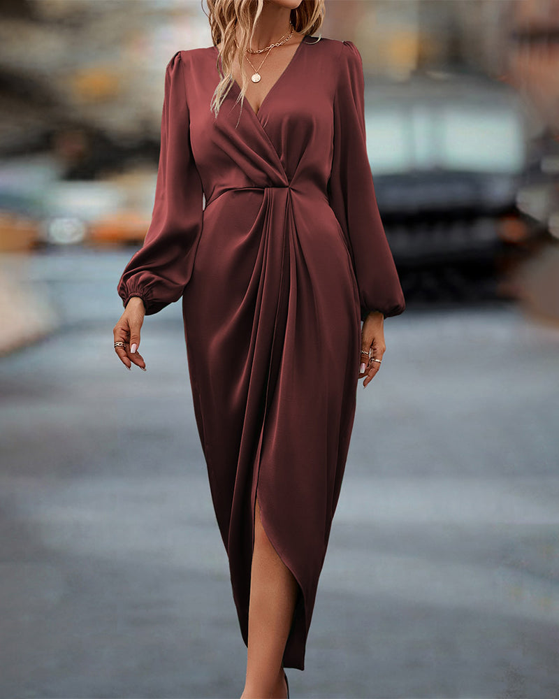 Leona – Rochie elegantă cu decolteu în V și mâneci bufante