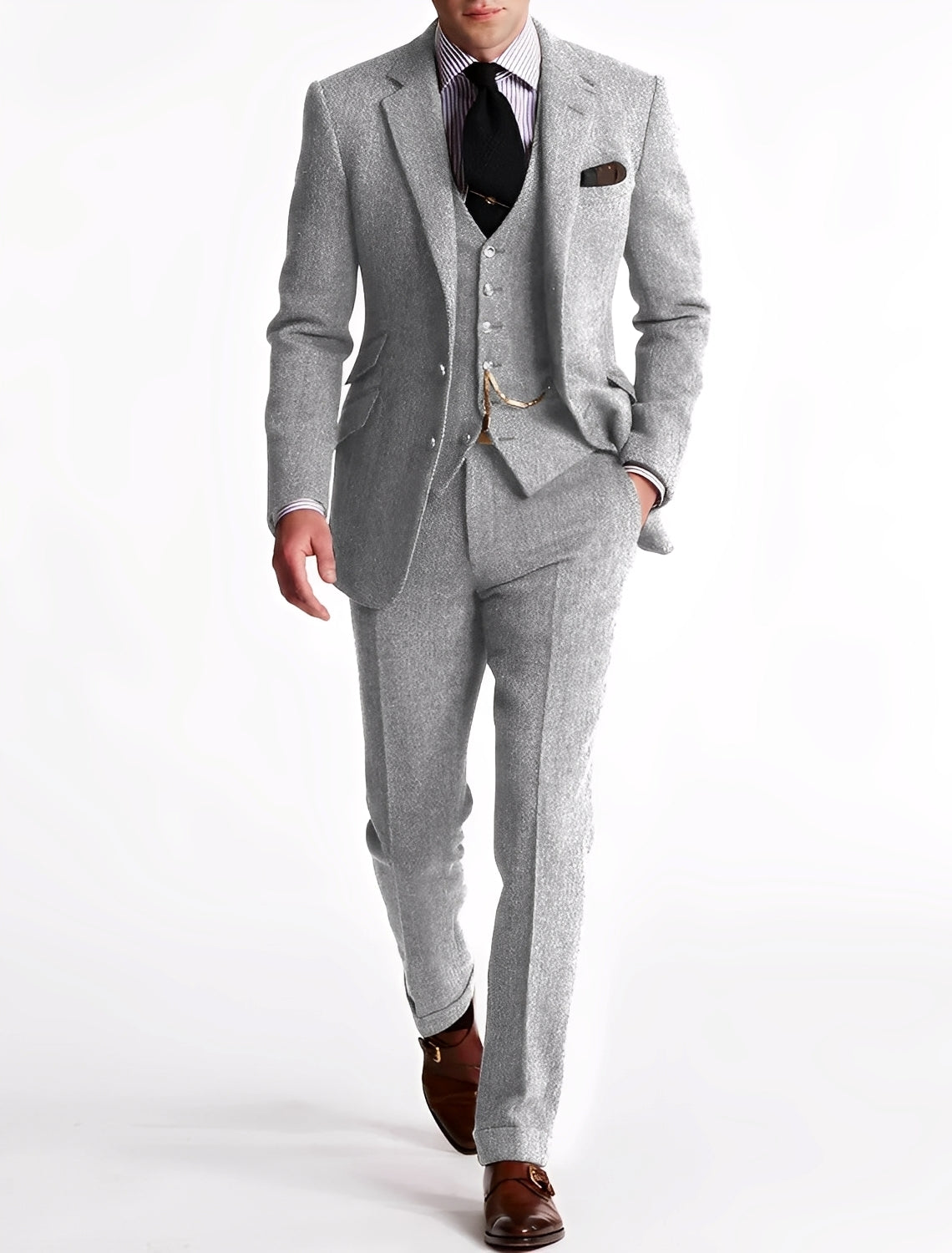 Desmond - Tuxedo din tweed în trei piese pentru bărbați, elegant