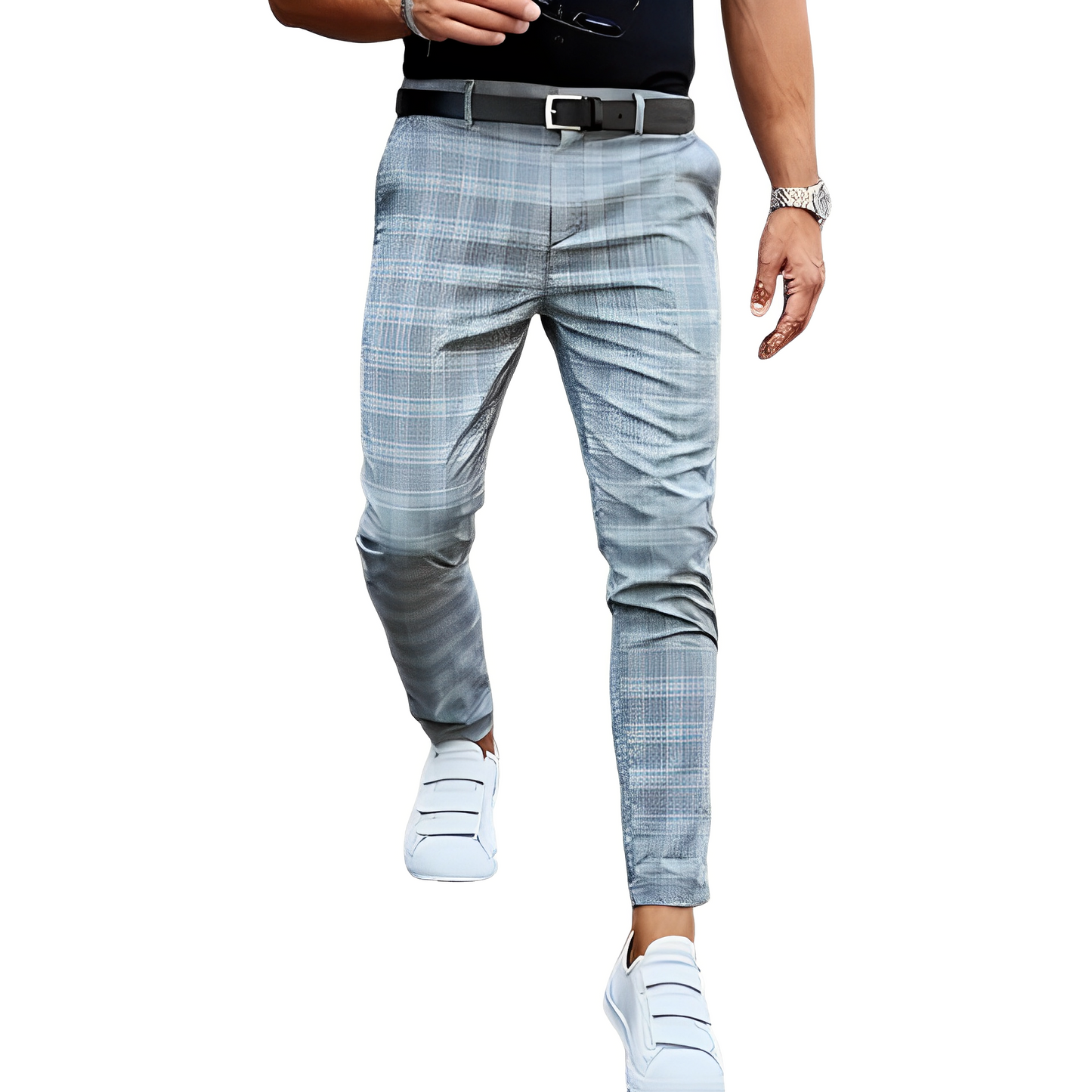 Deacon - Pantaloni Casual Slim-Fit cu Carouri pentru Bărbați