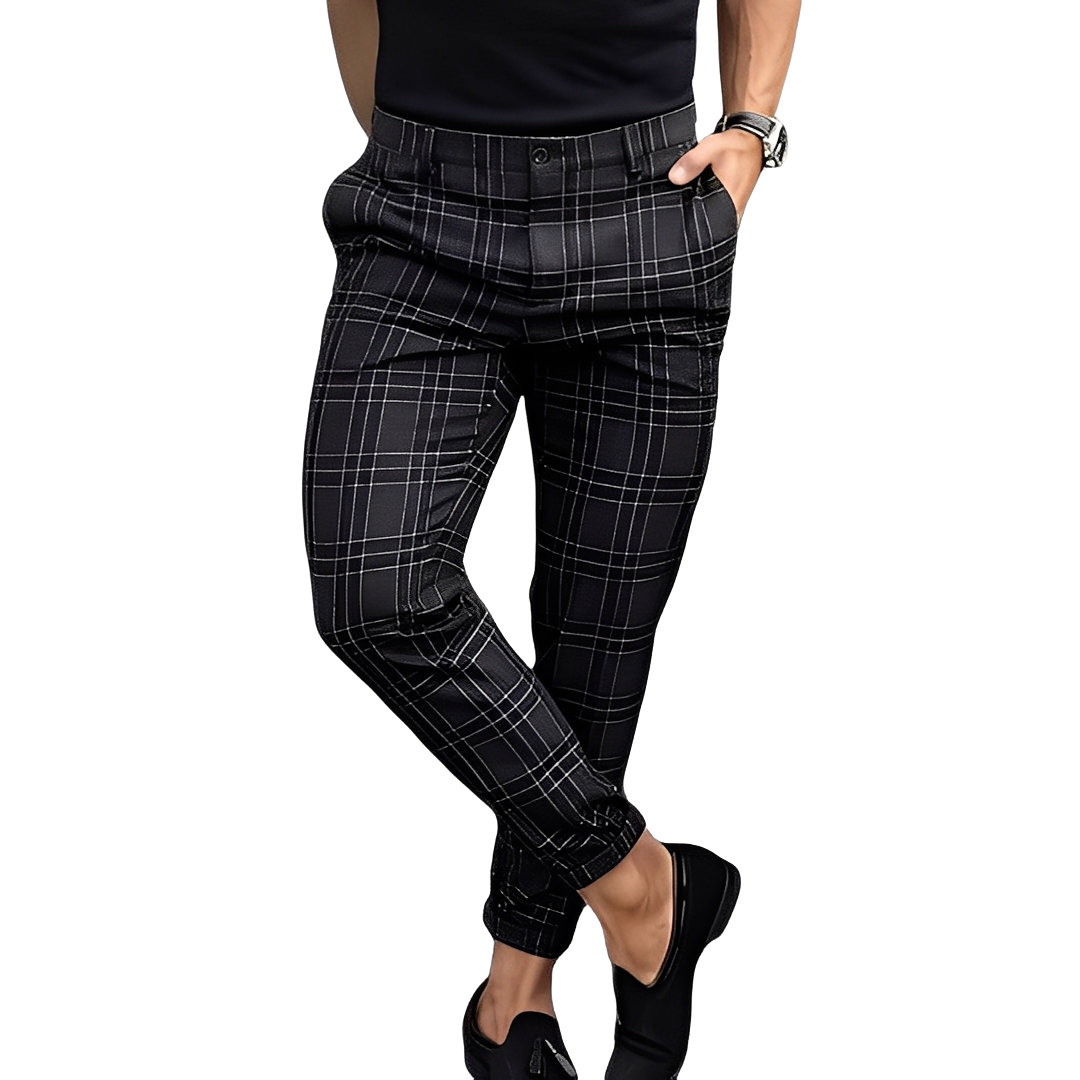 Deacon - Pantaloni Casual Slim-Fit cu Carouri pentru Bărbați
