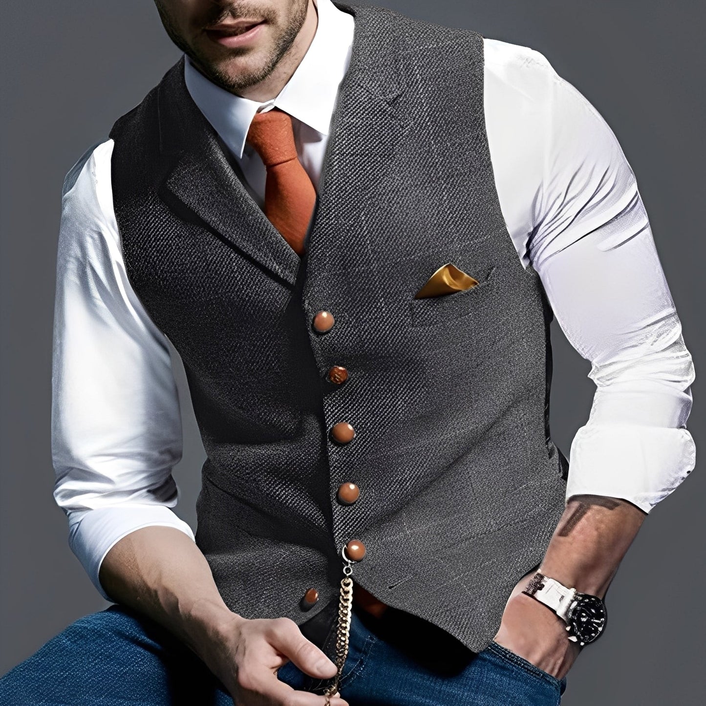 Arnold - Vestă elegantă îngustă cu model în carouri pentru bărbați