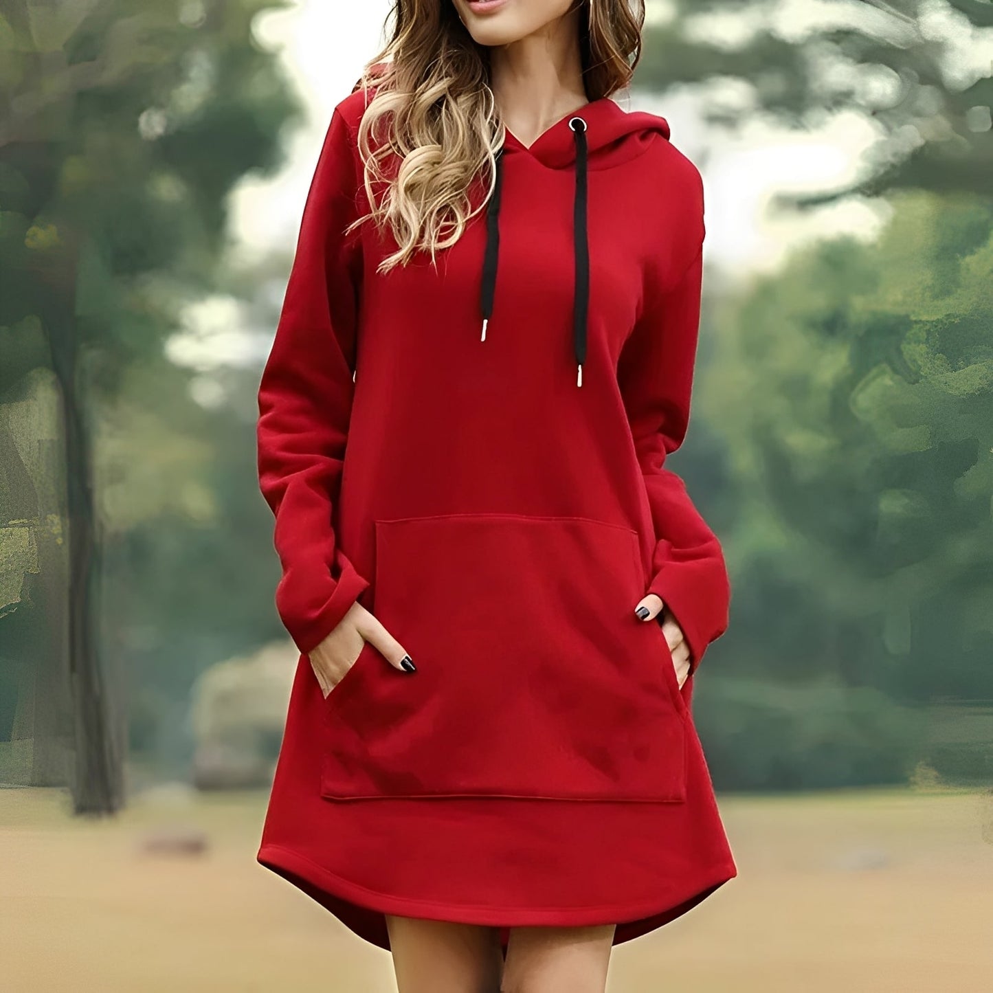 Lorraine - Rochie lungă lejeră cu glugă pentru femei