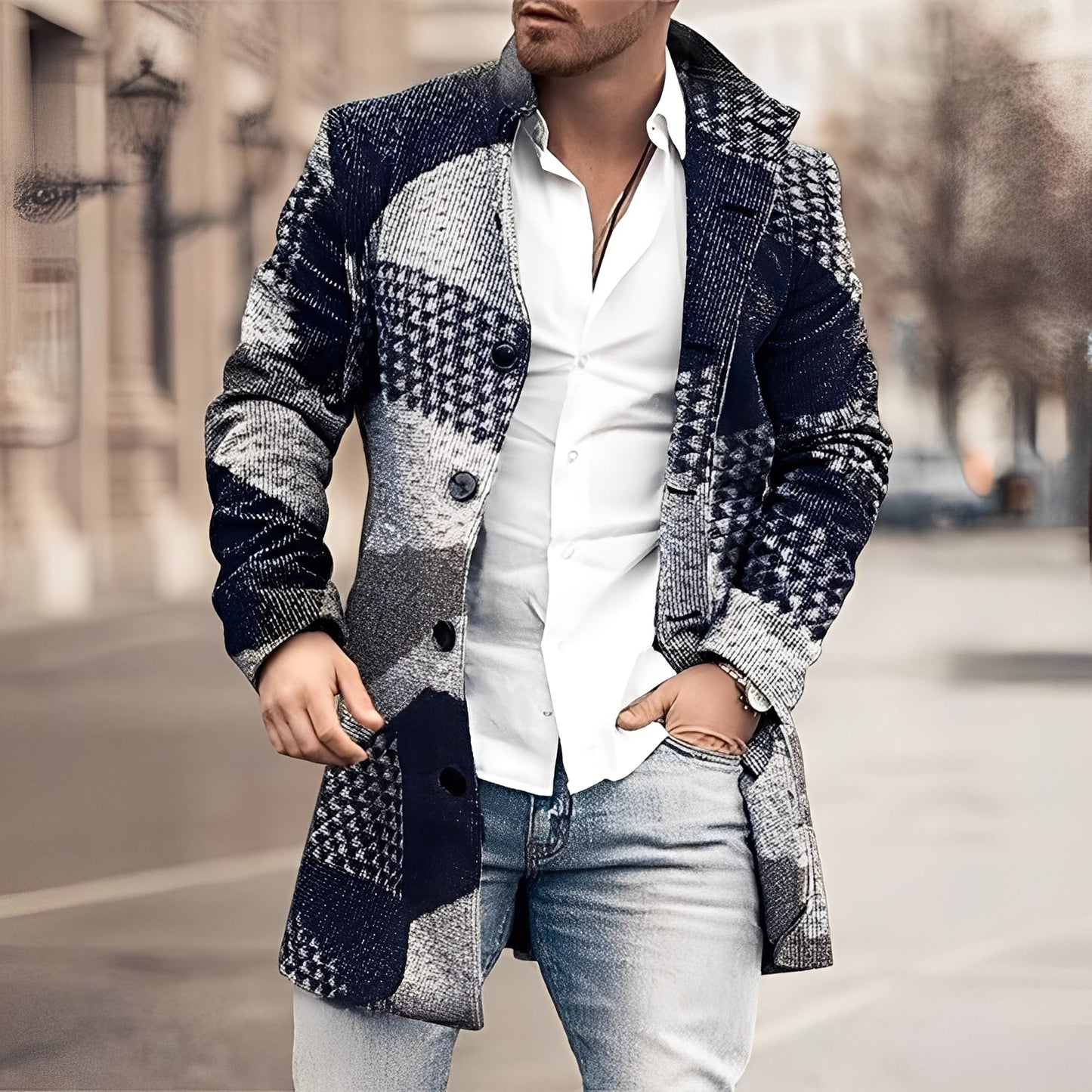 Luke - Stylový pánský dlouhý tweedový kabát