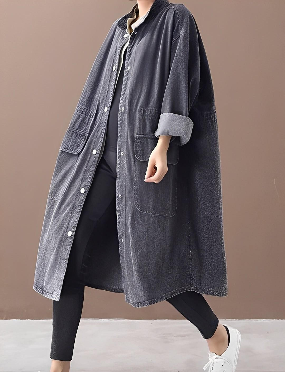 Jacinda - Geacă din jeans largă cu guler înalt pentru femei