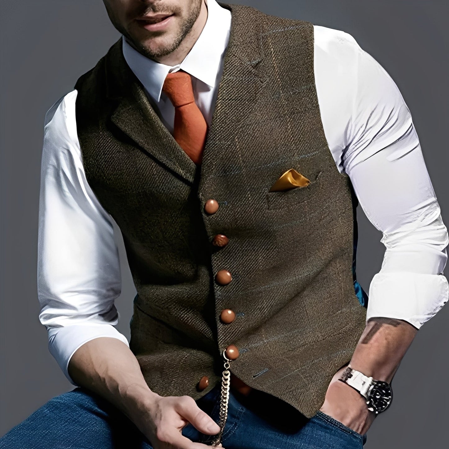Arnold - Vestă elegantă îngustă cu model în carouri pentru bărbați