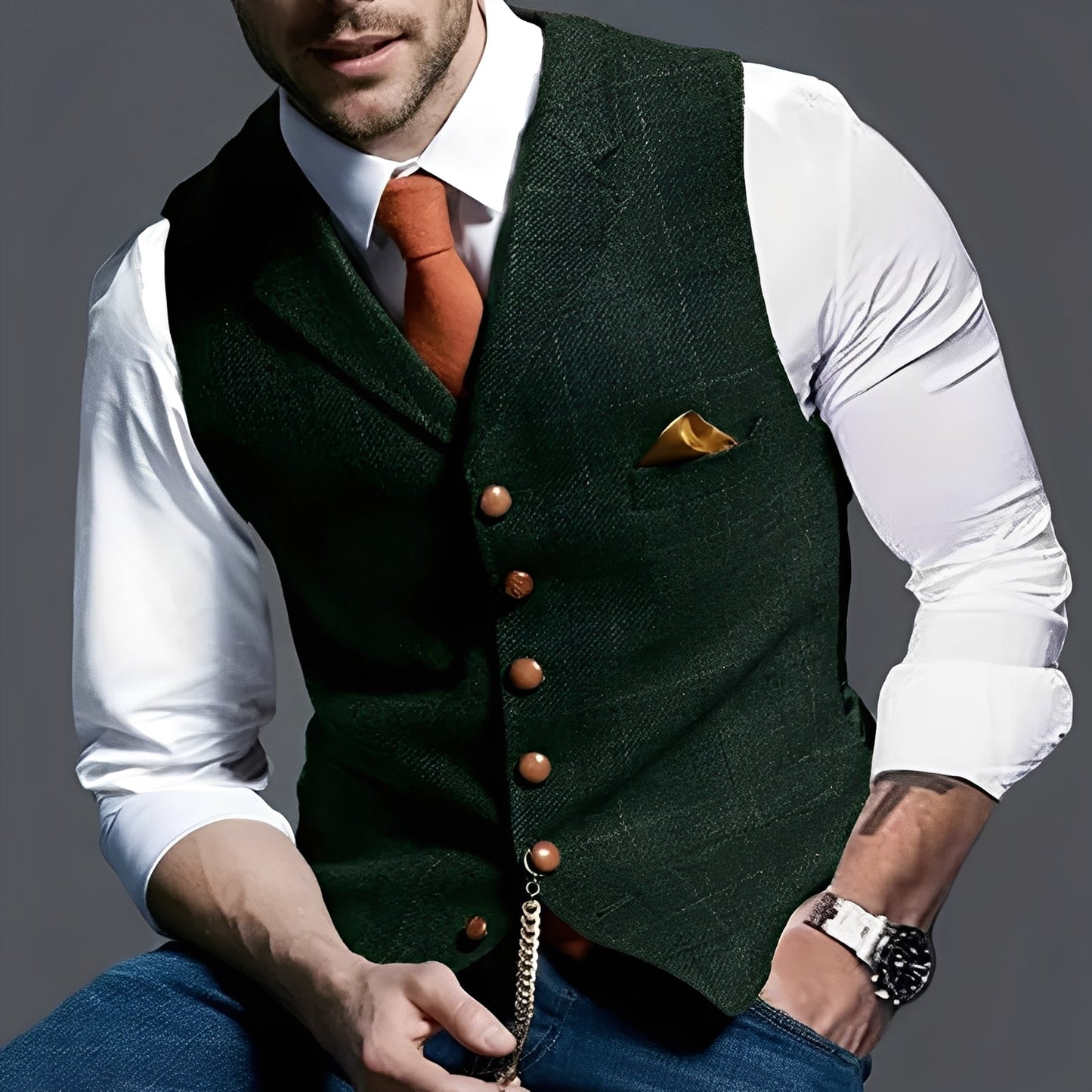 Arnold - Vestă elegantă îngustă cu model în carouri pentru bărbați