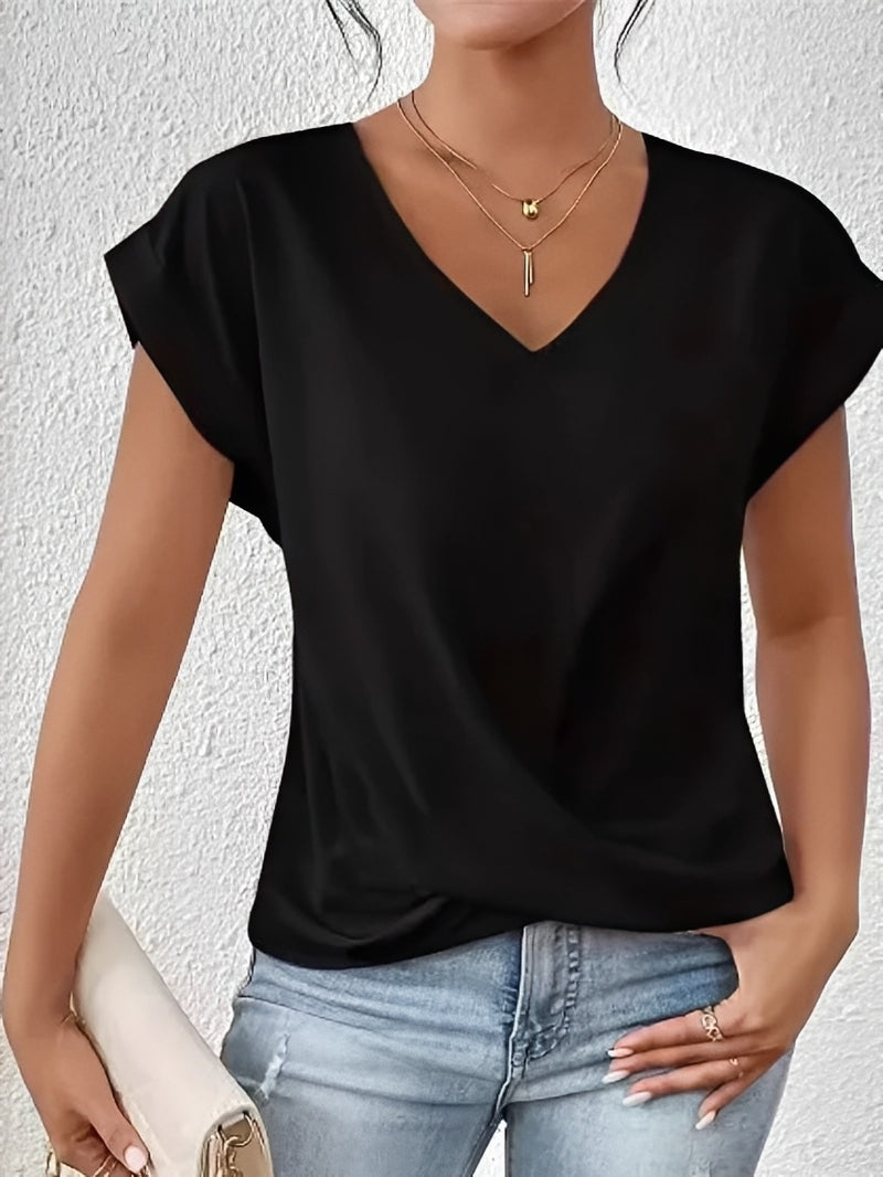 Rachael - Bluză casual cu decolteu în V asimetric pentru femei