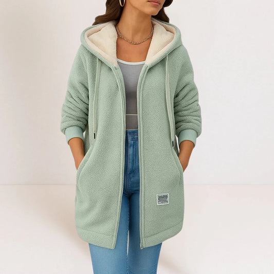 Colene - Jachetă fleece pentru femei, călduroasă și lejeră, cu glugă