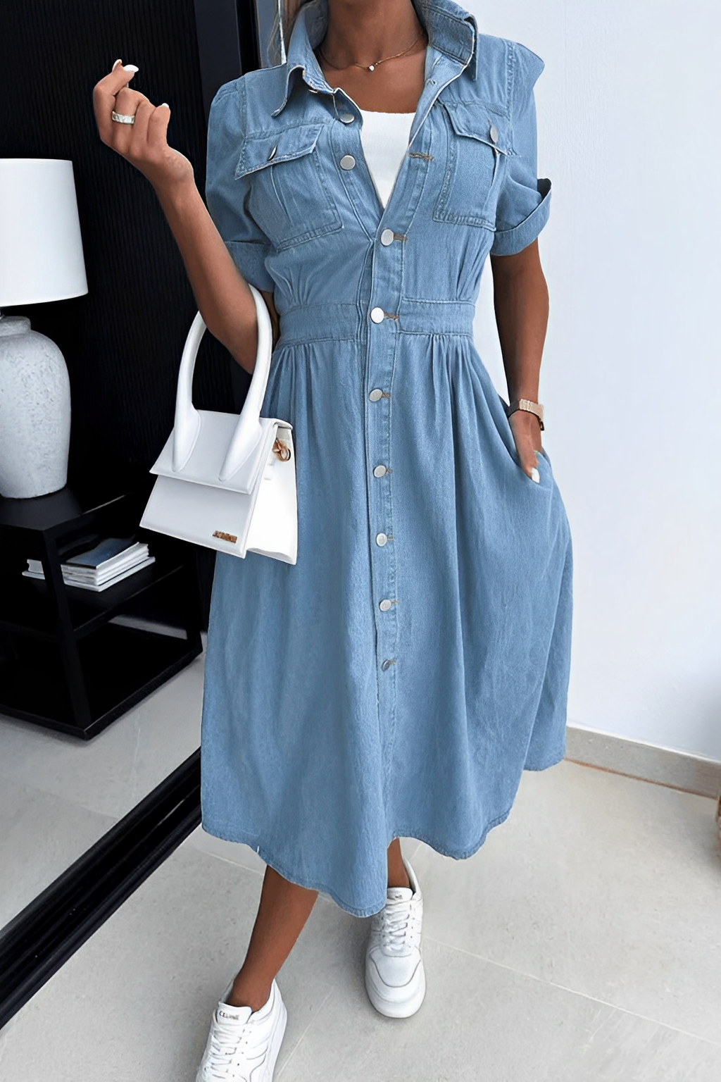 Rebekka – Rochie midi din jeans cu farmec