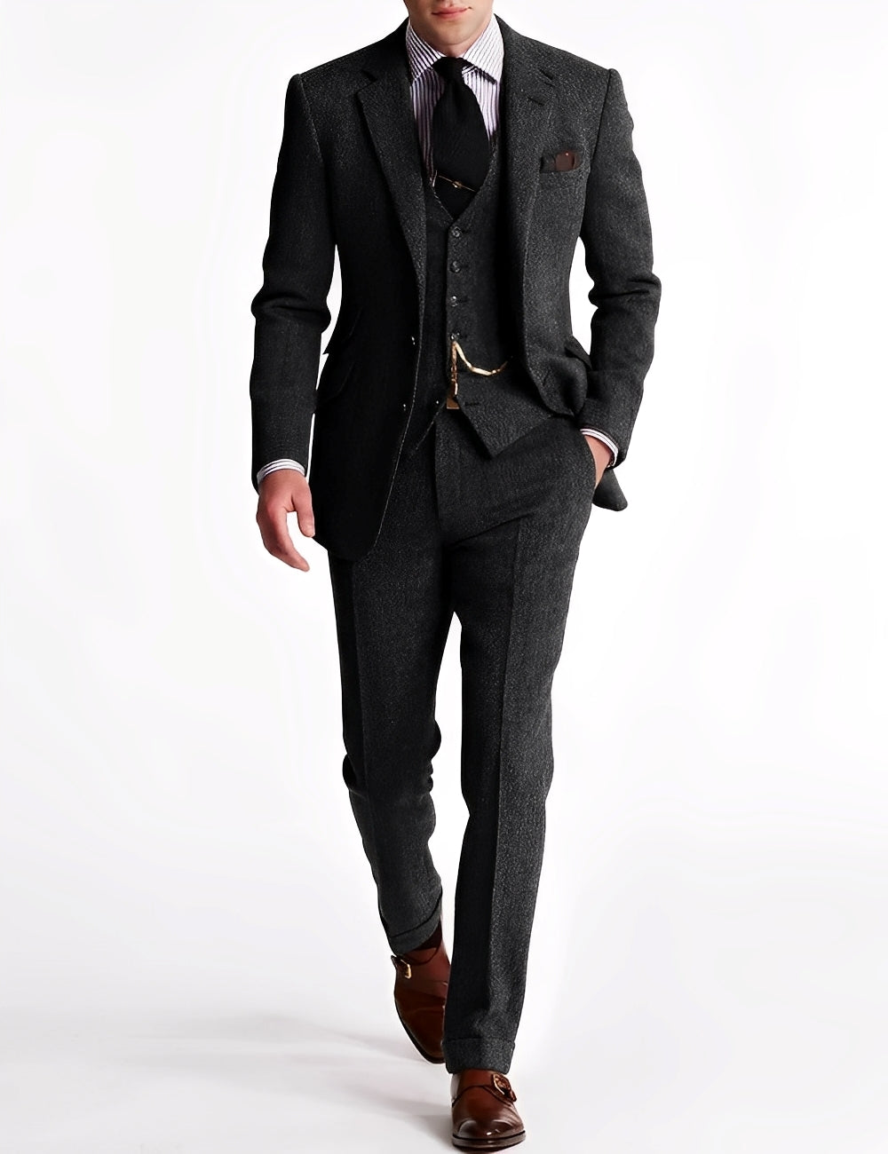 Desmond - Tuxedo din tweed în trei piese pentru bărbați, elegant