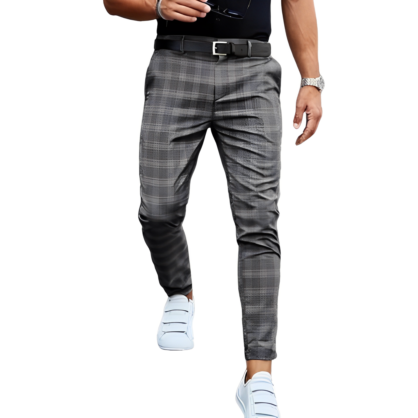 Deacon - Pantaloni Casual Slim-Fit cu Carouri pentru Bărbați