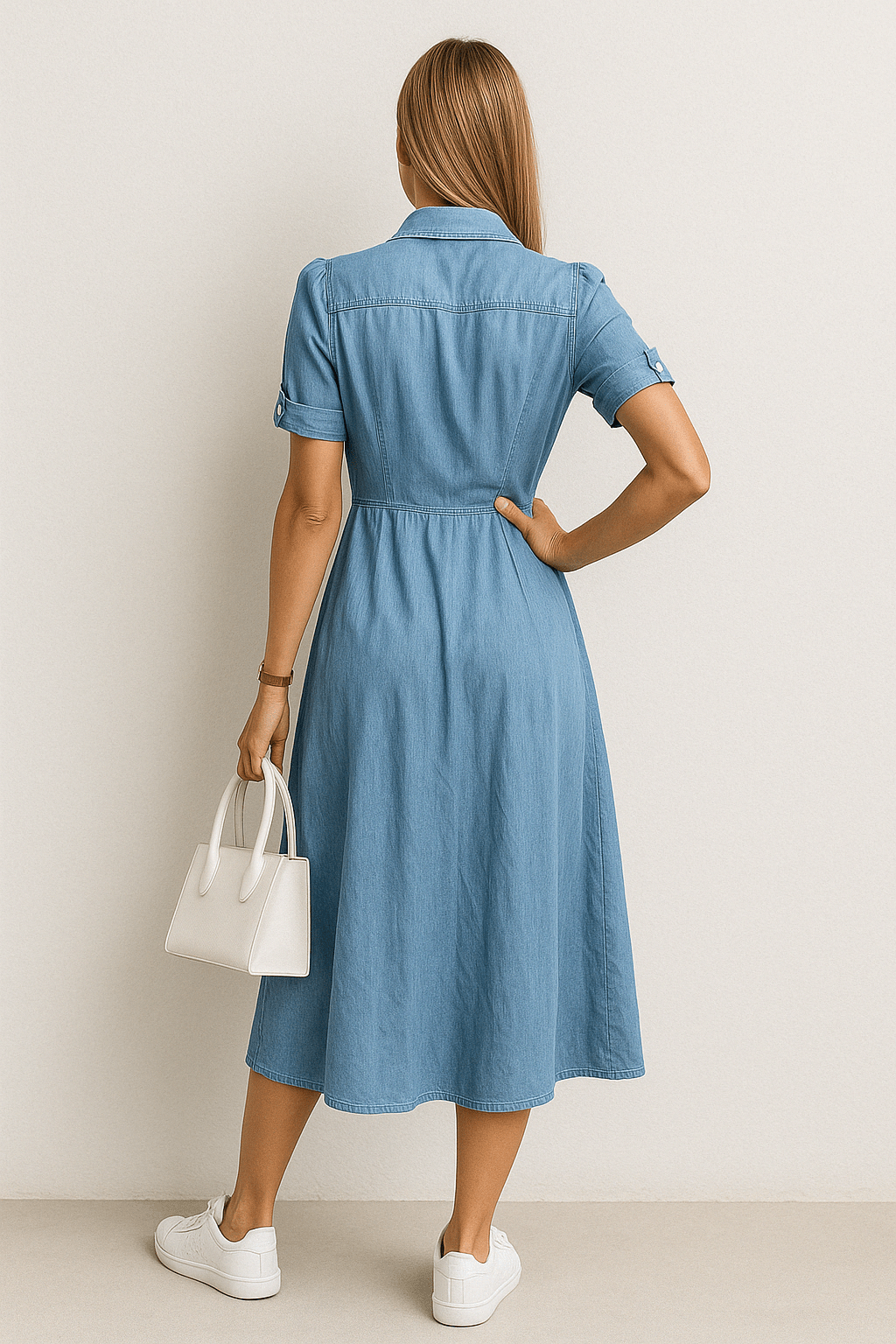 Rebekka – Rochie midi din jeans cu farmec