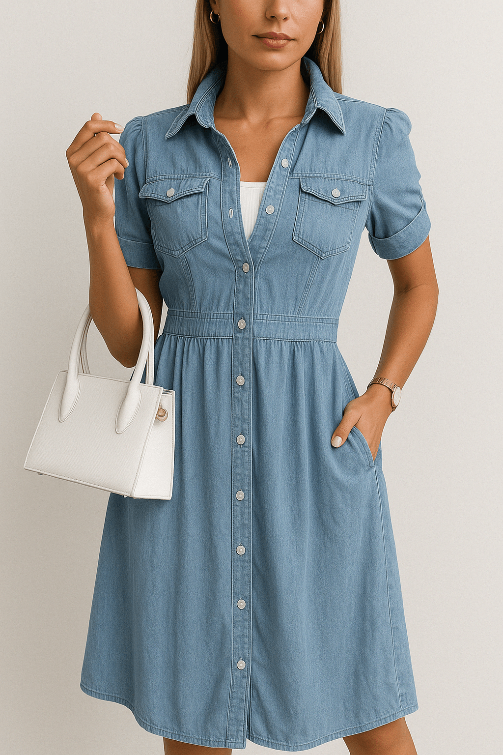 Rebekka – Rochie midi din jeans cu farmec