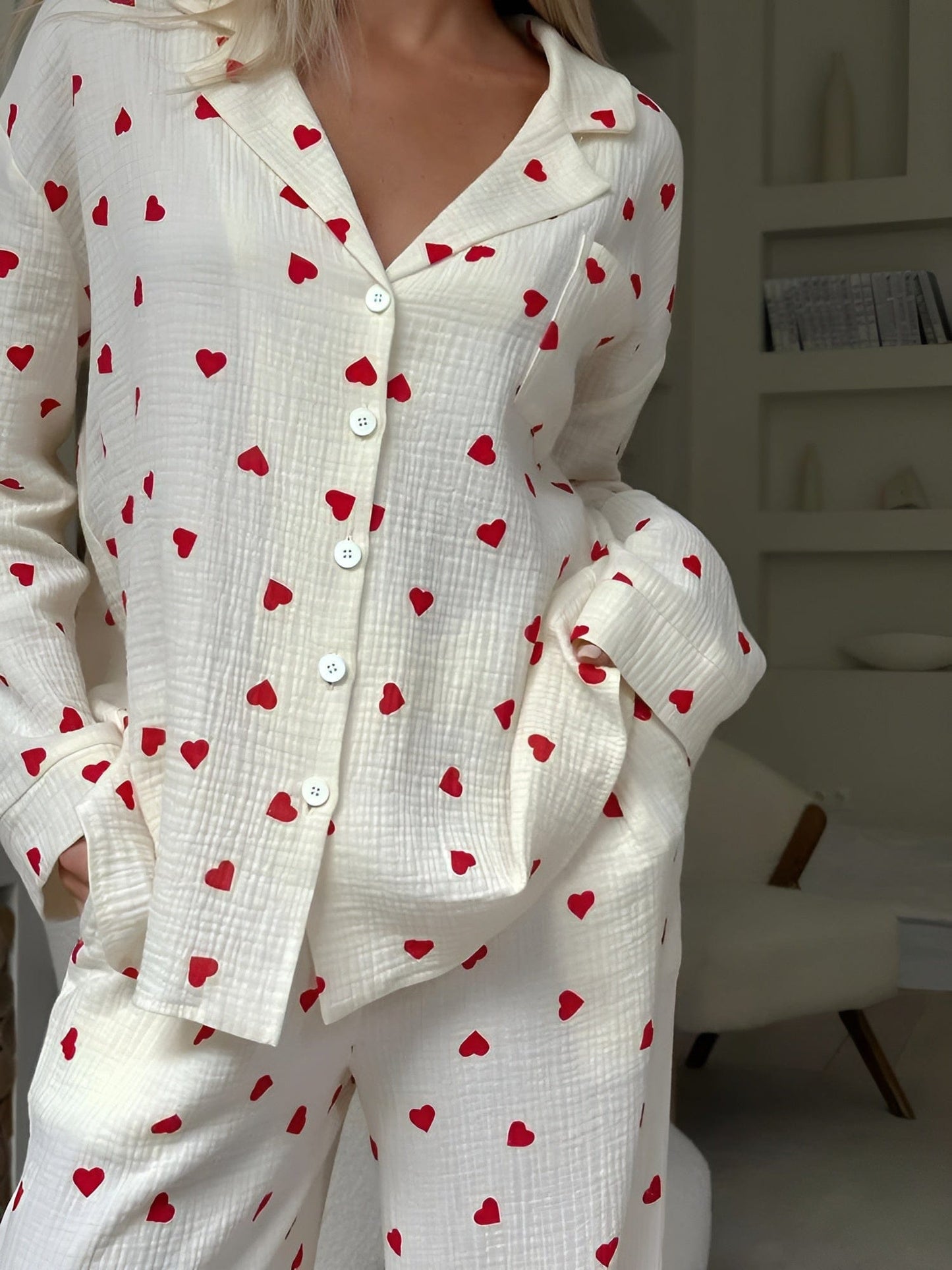 Lola – Pijama elegant cu motive inimioare