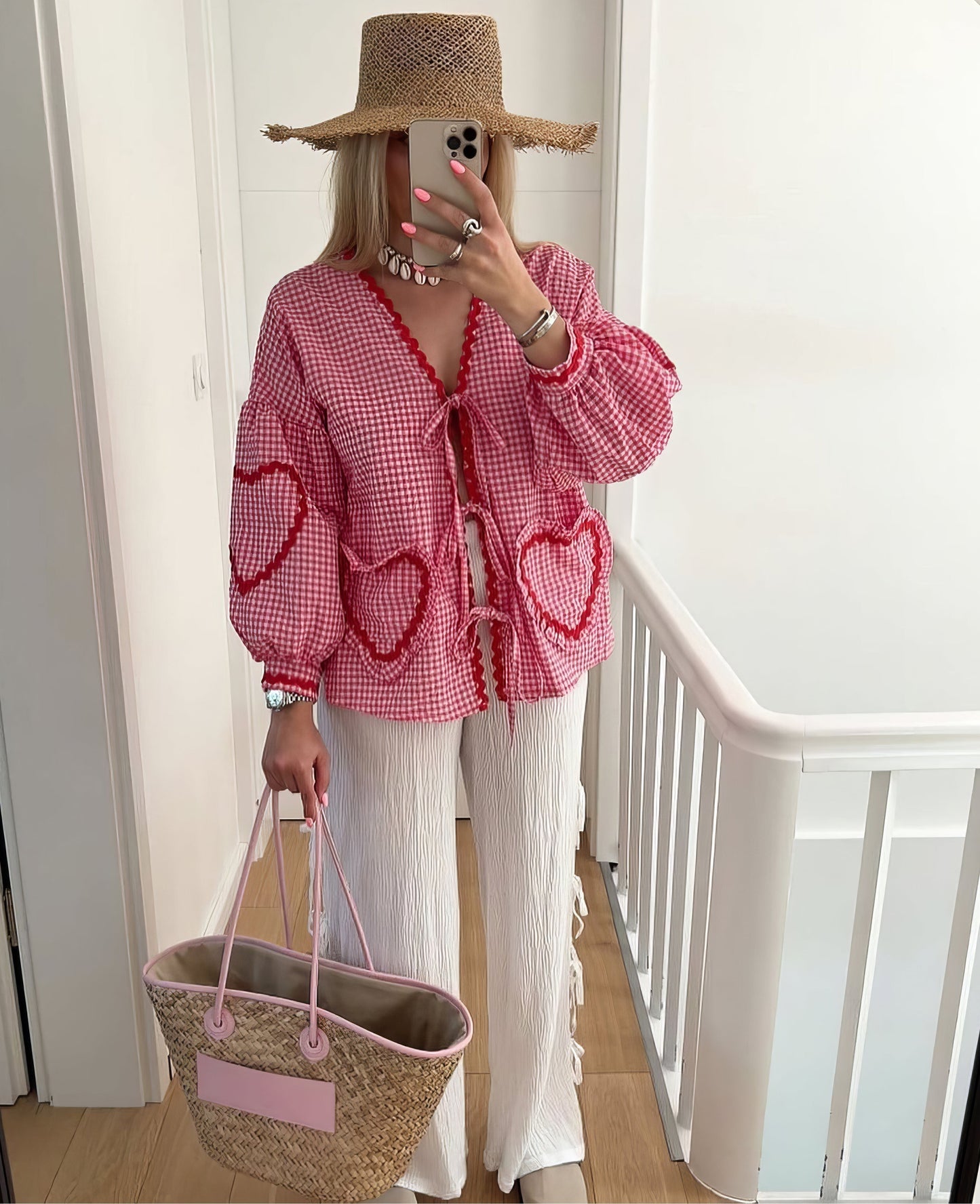 Claudia – Bluza Gingham cu Nod