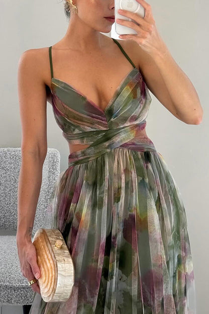 Alina – Rochie lungă cu decolteu în V pentru invitații de nuntă